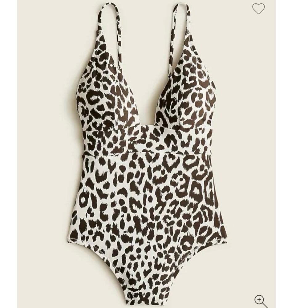 J.Crew One Piece Swimsuit Leopard Print Brown White Size 14 Ruched Lined